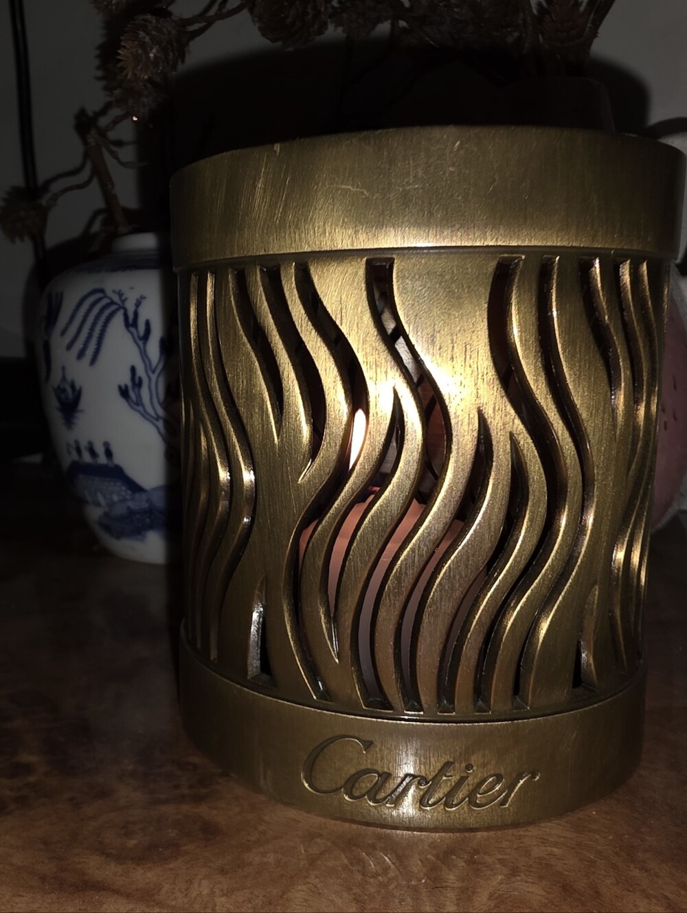 Vintage Cartier Le Baiser du Dragon Brass Candle Holder - Missing Lid